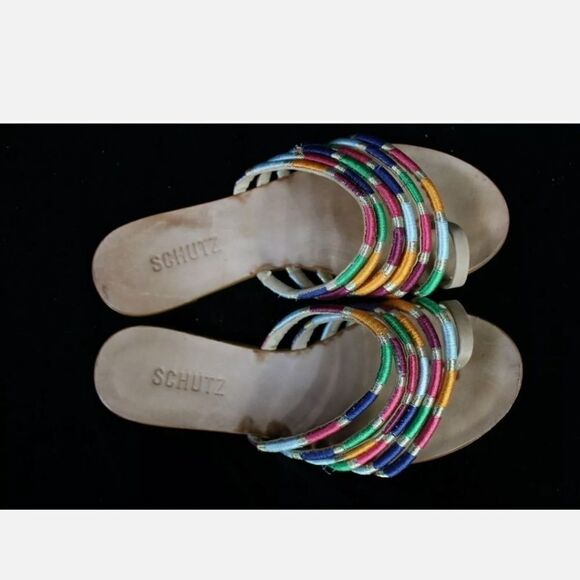 SCHUTZ Multicolor Braided Carmen Leather Slip On Sandal Women's Size 7B - Picture 1 of 9